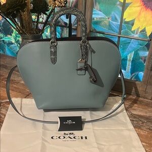Coach 1941 Dakota with Colorblock Snakeskin Detail Blue Leather Satchel